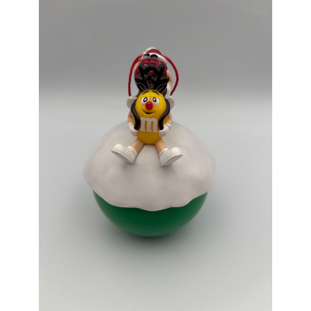 M&M's Christmas Ornament Candy Container Red Santa Yellow Reindeer Sleigh Green